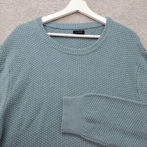 J.Crew Textured Moss Stitch Sweater Mens XXL Blue Waffle Knit Preppy Cabincore